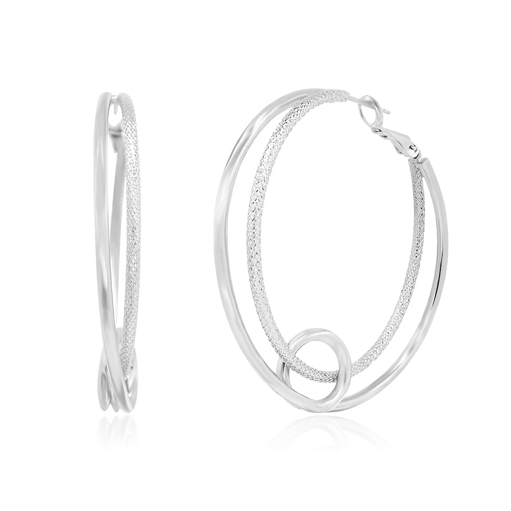 Diamond Cut Polished Double Circle Hoop Earrings